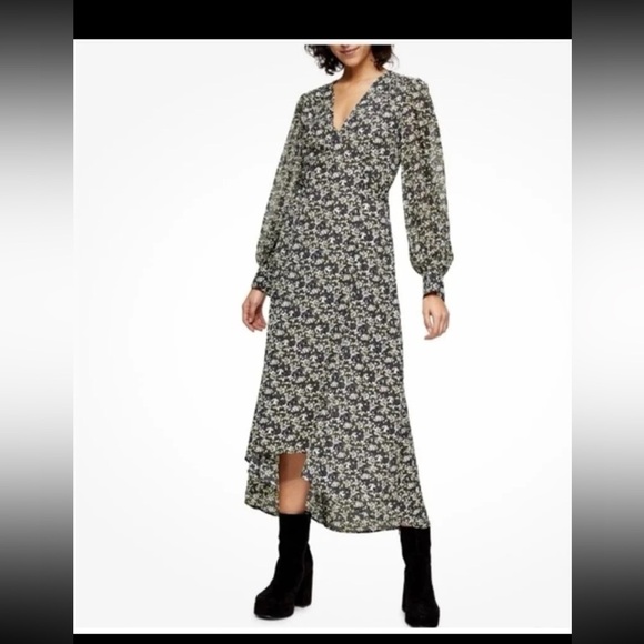 NWT Topshop IDOL Long Sleeve Micro Floral Print High Low Slit Midi Dress 
Size 6 - Picture 6 of 12